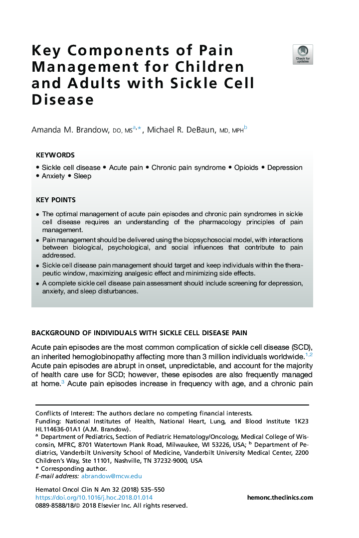 Key Components of Pain Management for Children and Adults with Sickle Cell Disease