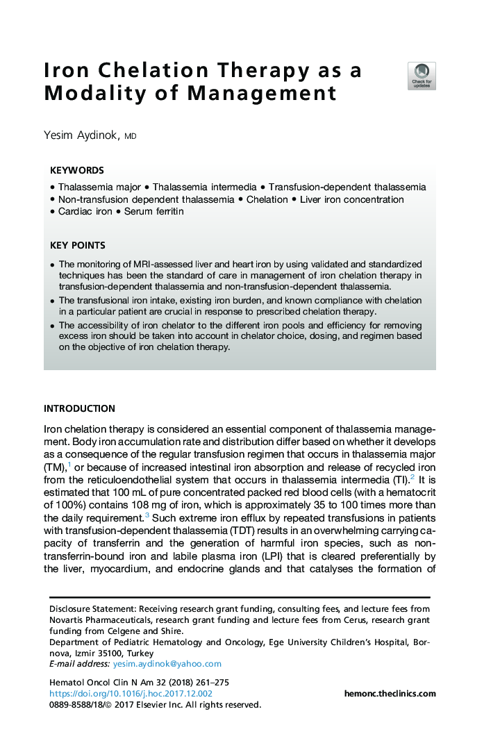 Iron Chelation Therapy as a Modality of Management