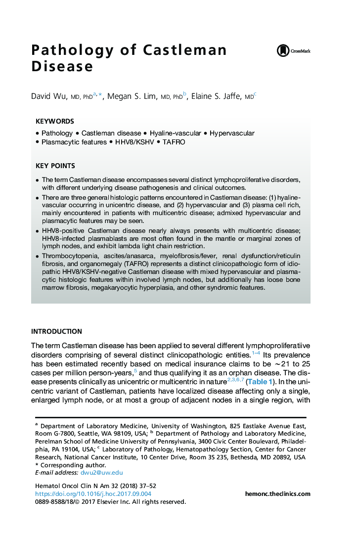 Pathology of Castleman Disease