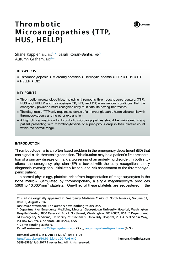 Thrombotic Microangiopathies (TTP, HUS, HELLP)