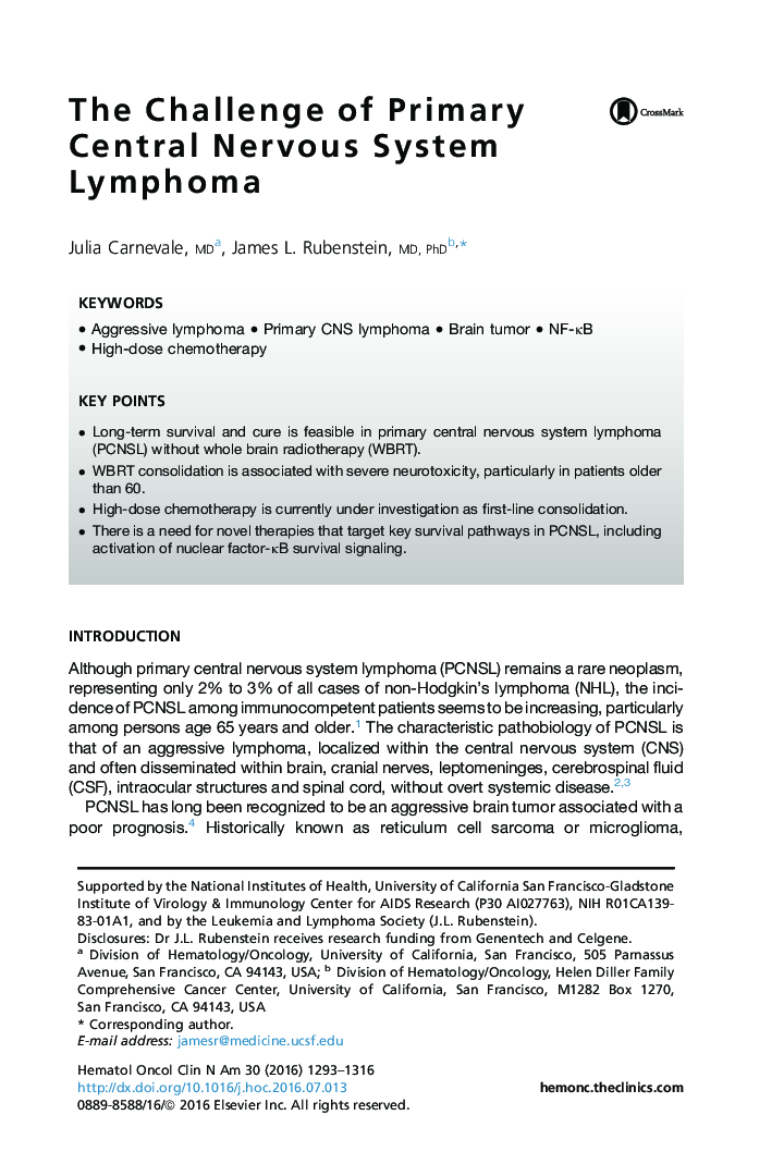 The Challenge of Primary Central Nervous System Lymphoma