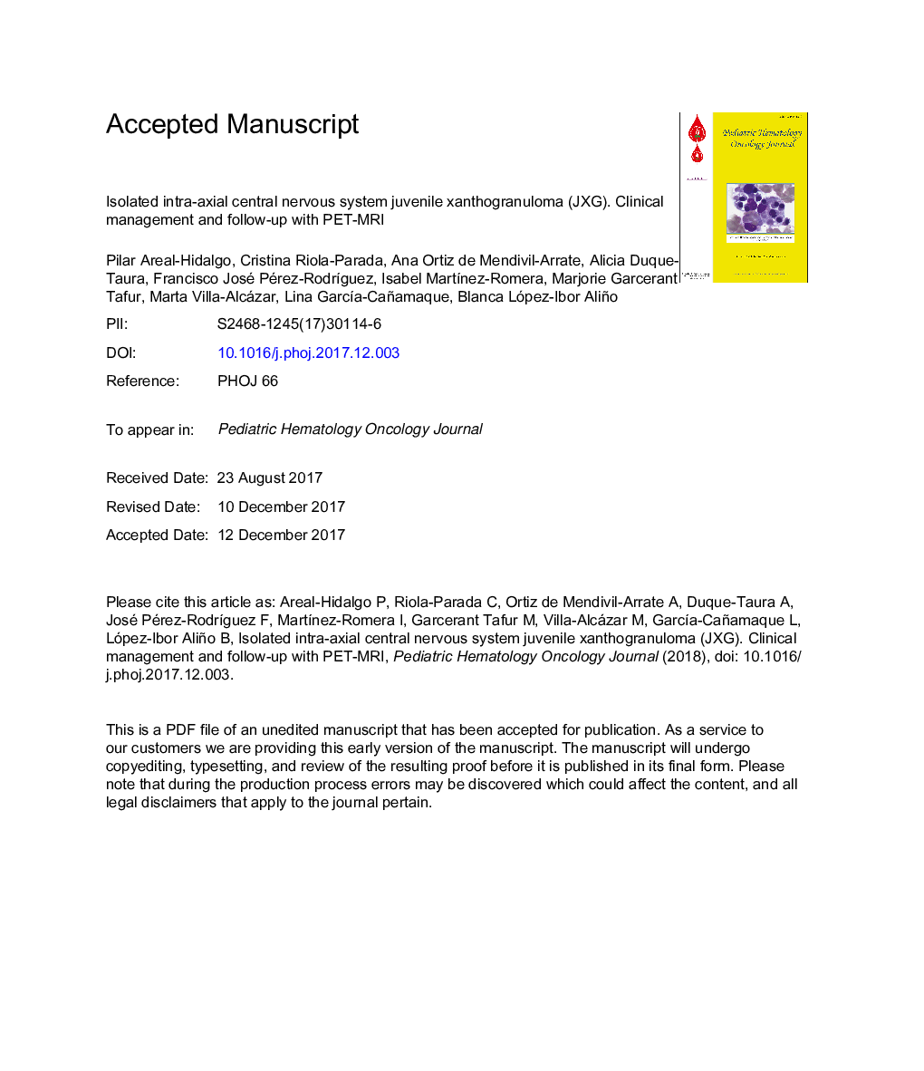 Isolated intra-axial central nervous system juvenile xanthogranuloma (JXG). Clinical management and follow-up with PET-MRI