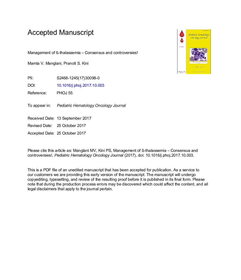 Management of Ã-thalassemia - Consensus and controversies!