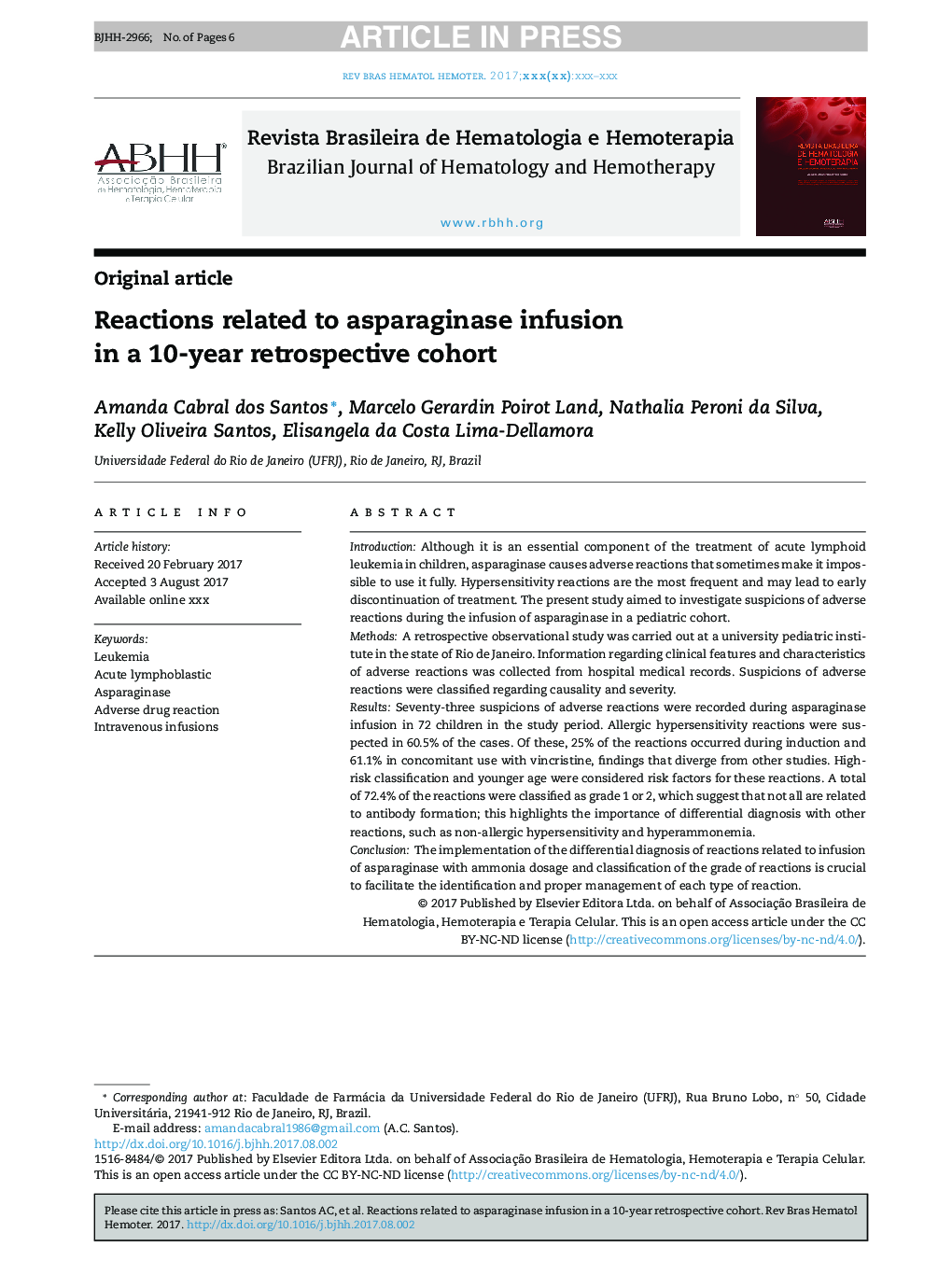 Reactions related to asparaginase infusion in a 10-year retrospective cohort