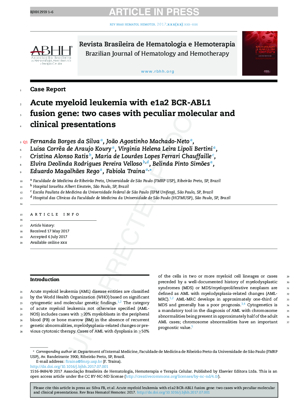 Acute myeloid leukemia with e1a2 BCR-ABL1 fusion gene: two cases with peculiar molecular and clinical presentations