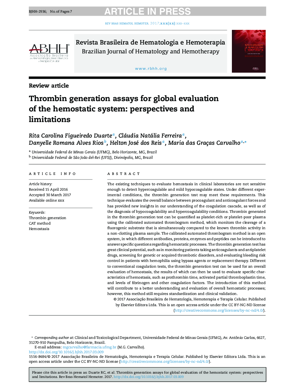 Thrombin generation assays for global evaluation of the hemostatic system: perspectives and limitations