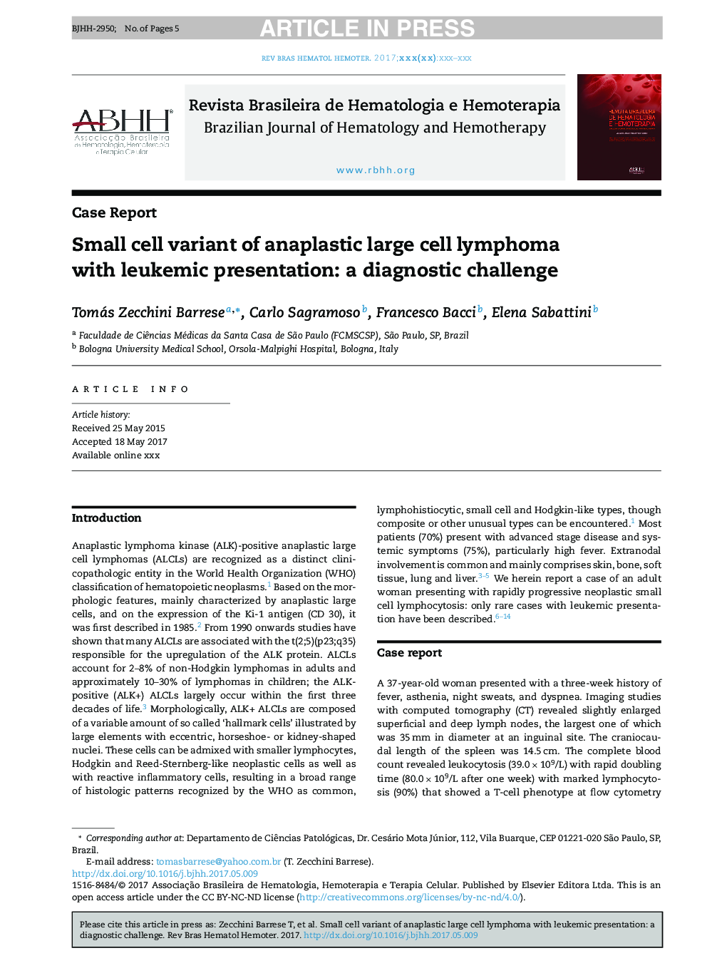 Small cell variant of anaplastic large cell lymphoma with leukemic presentation: a diagnostic challenge