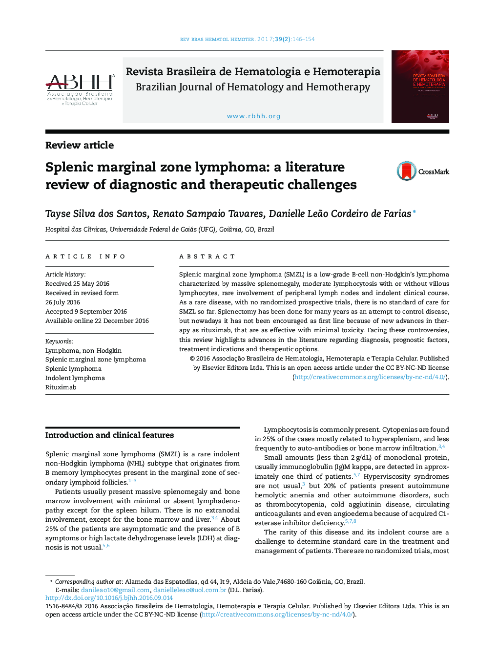 Splenic marginal zone lymphoma: a literature review of diagnostic and therapeutic challenges