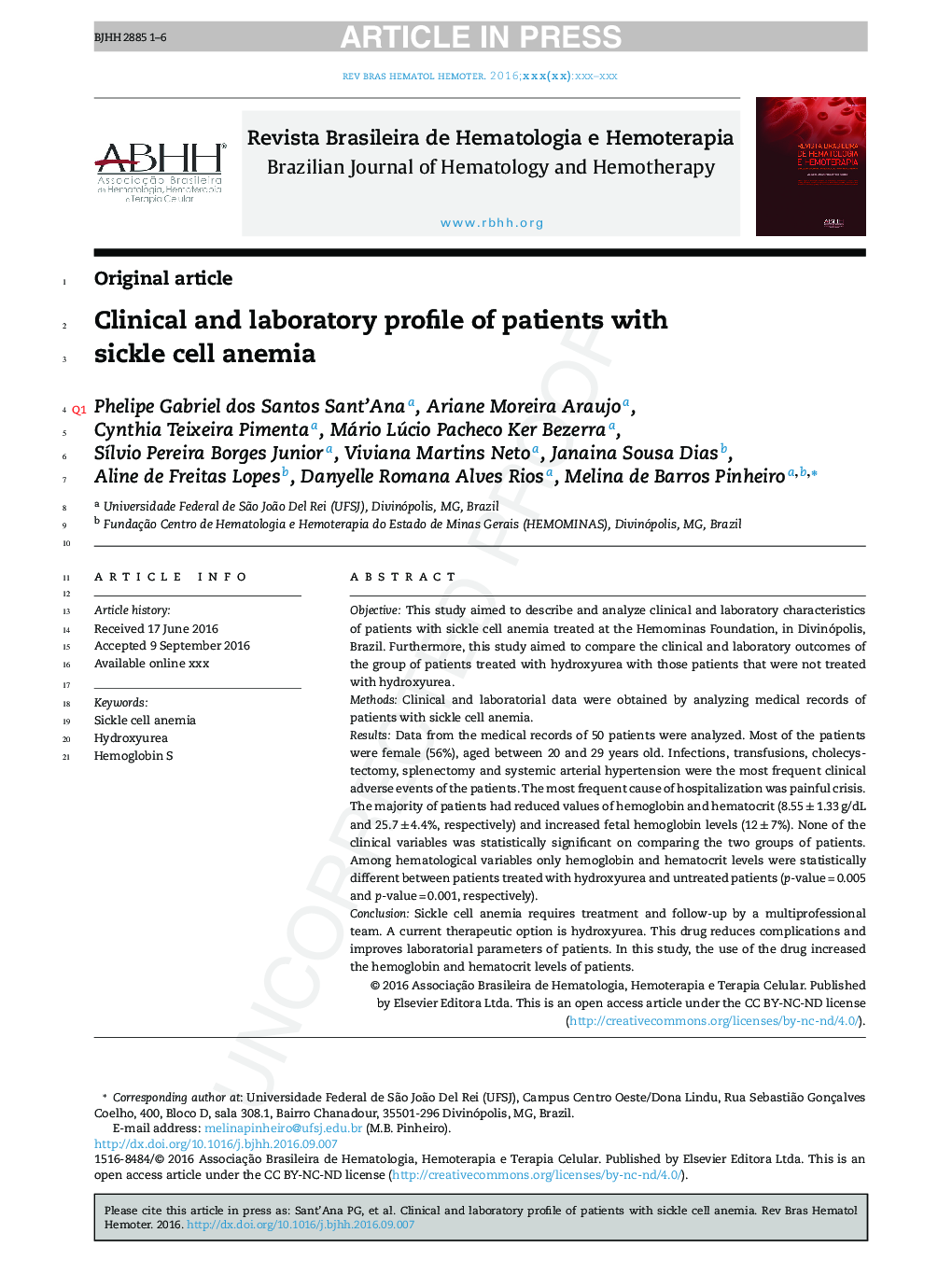 Clinical and laboratory profile of patients with sickle cell anemia