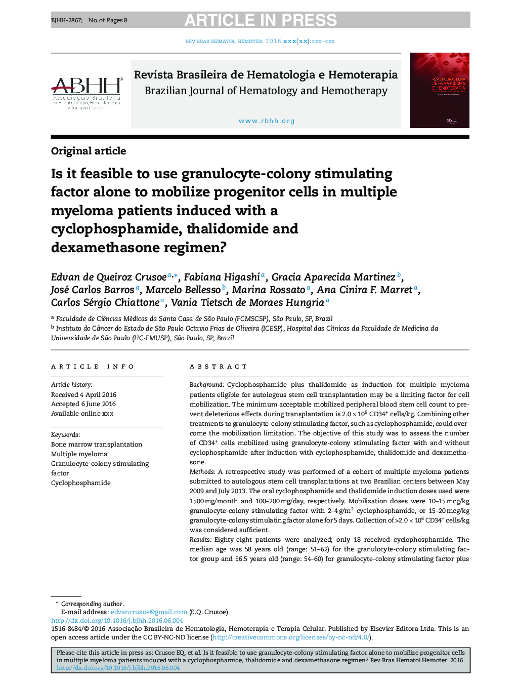 Is it feasible to use granulocyte-colony stimulating factor alone to mobilize progenitor cells in multiple myeloma patients induced with a cyclophosphamide, thalidomide and dexamethasone regimen?