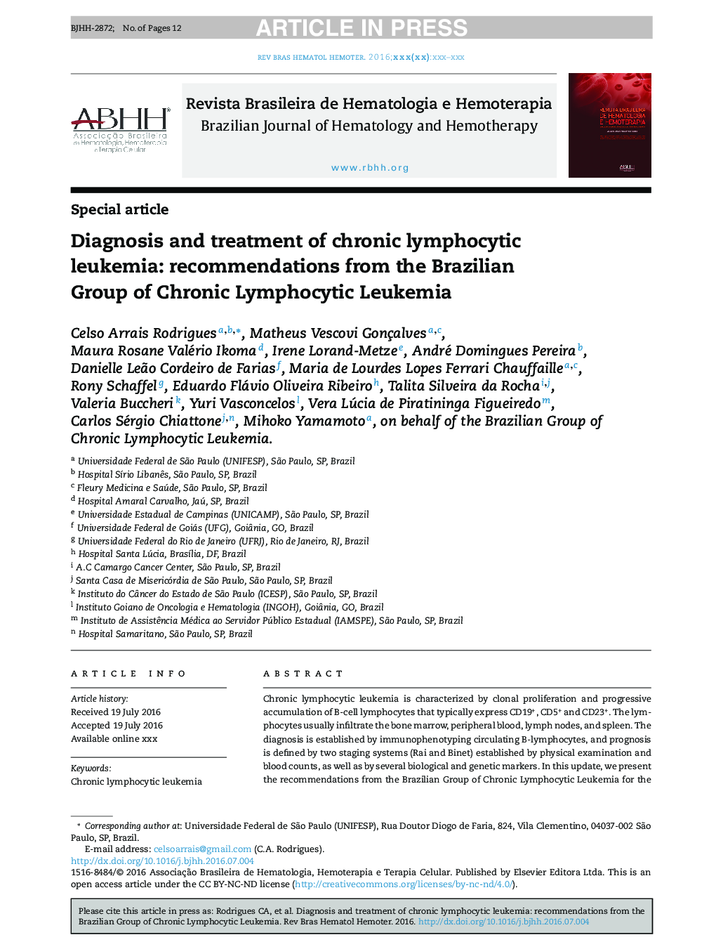 تشخیص و درمان لوسمی لنفوسیتی مزمن: توصیه های گروه برزیل لوسمی لنفوسیتی مزمن 