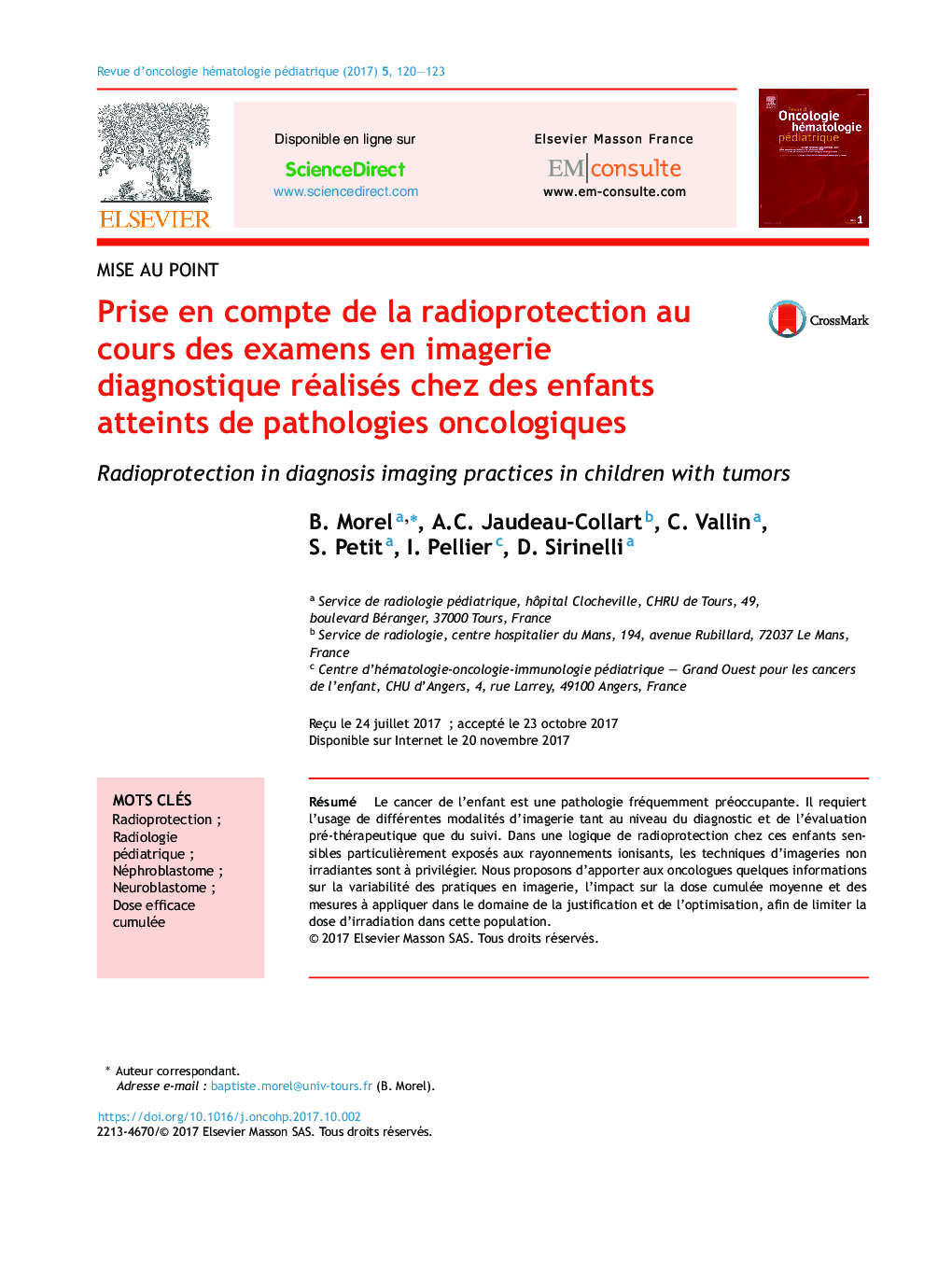 Prise en compte de la radioprotection au cours des examens en imagerie diagnostique réalisés chez des enfants atteints de pathologies oncologiques