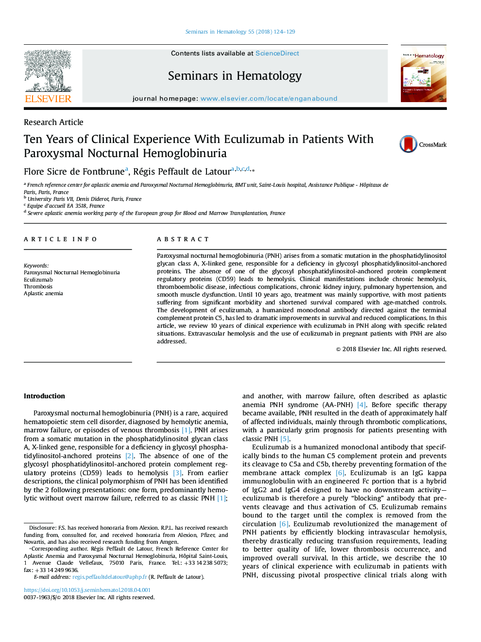 Ten Years of Clinical Experience With Eculizumab in Patients With Paroxysmal Nocturnal Hemoglobinuria