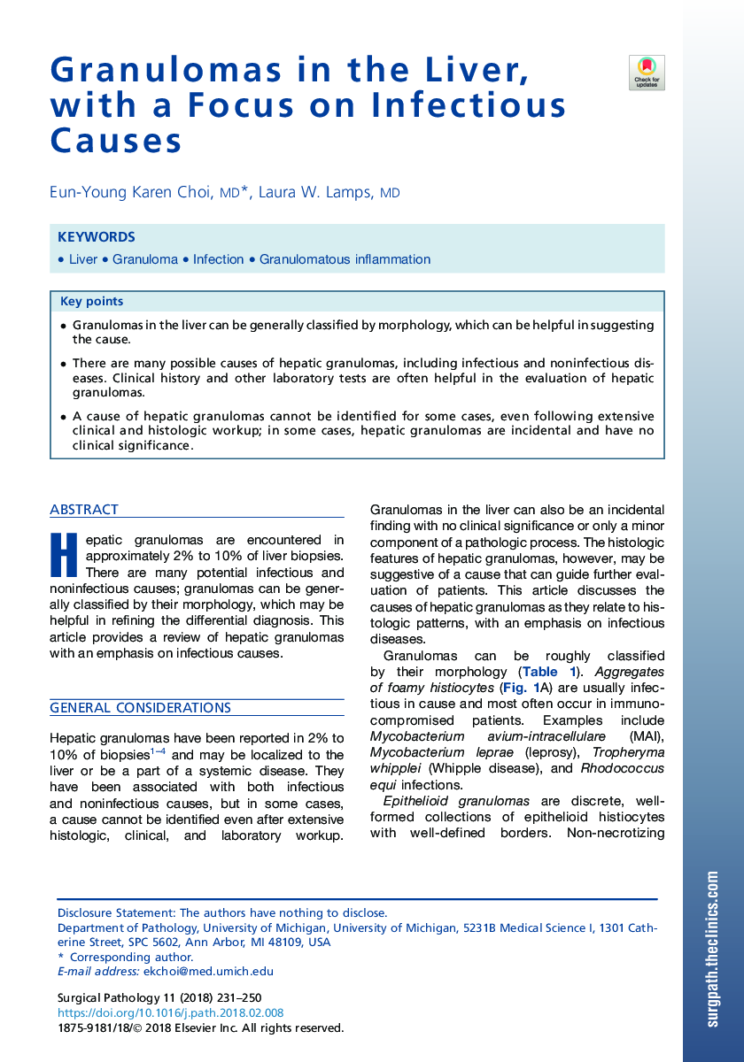 Granulomas in the Liver, with a Focus on Infectious Causes