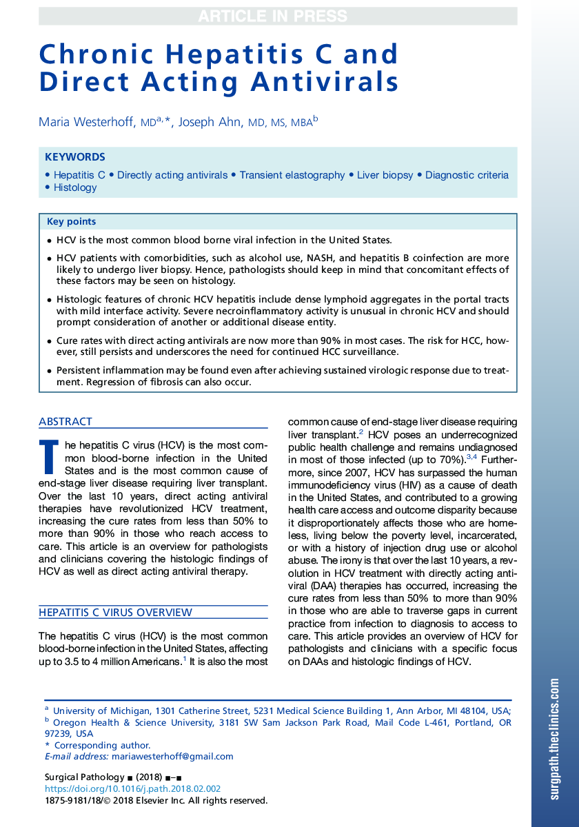 Chronic Hepatitis C and Direct Acting Antivirals