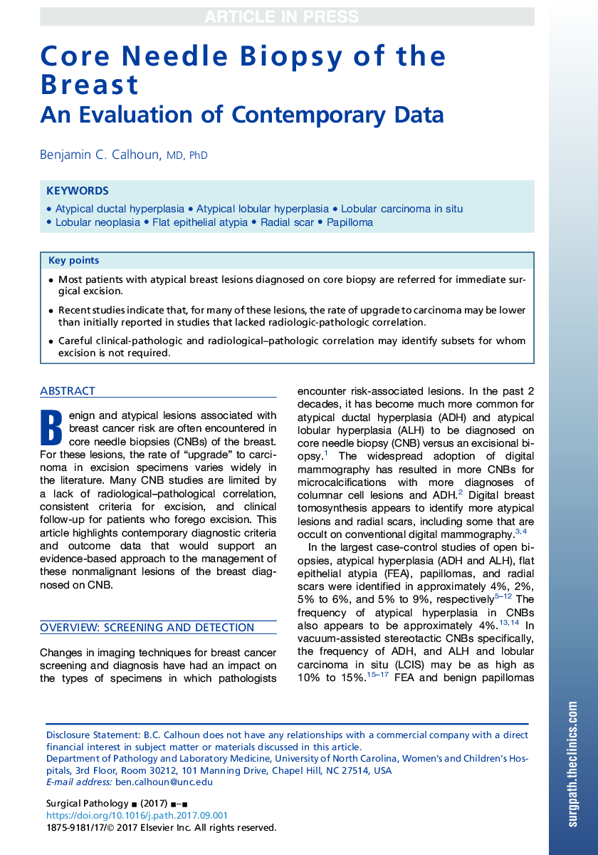 Core Needle Biopsy of the Breast