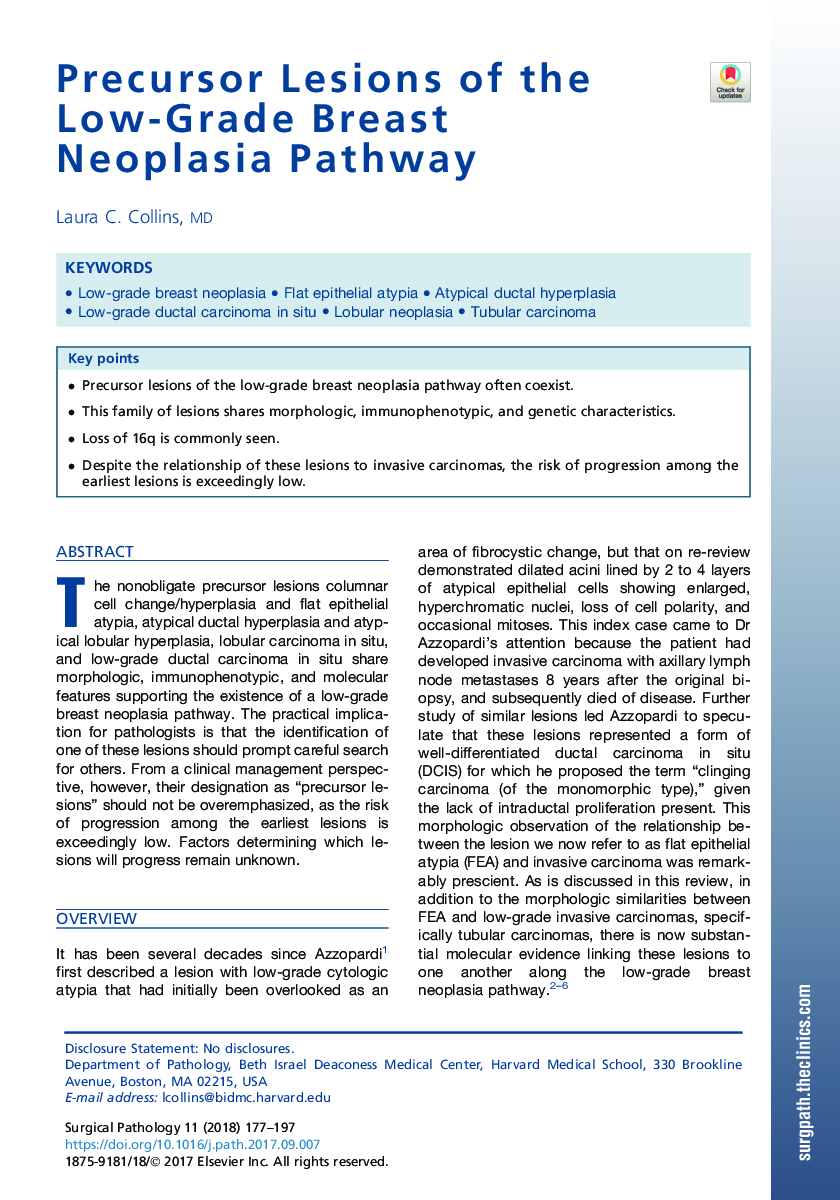 Precursor Lesions of the Low-Grade Breast Neoplasia Pathway