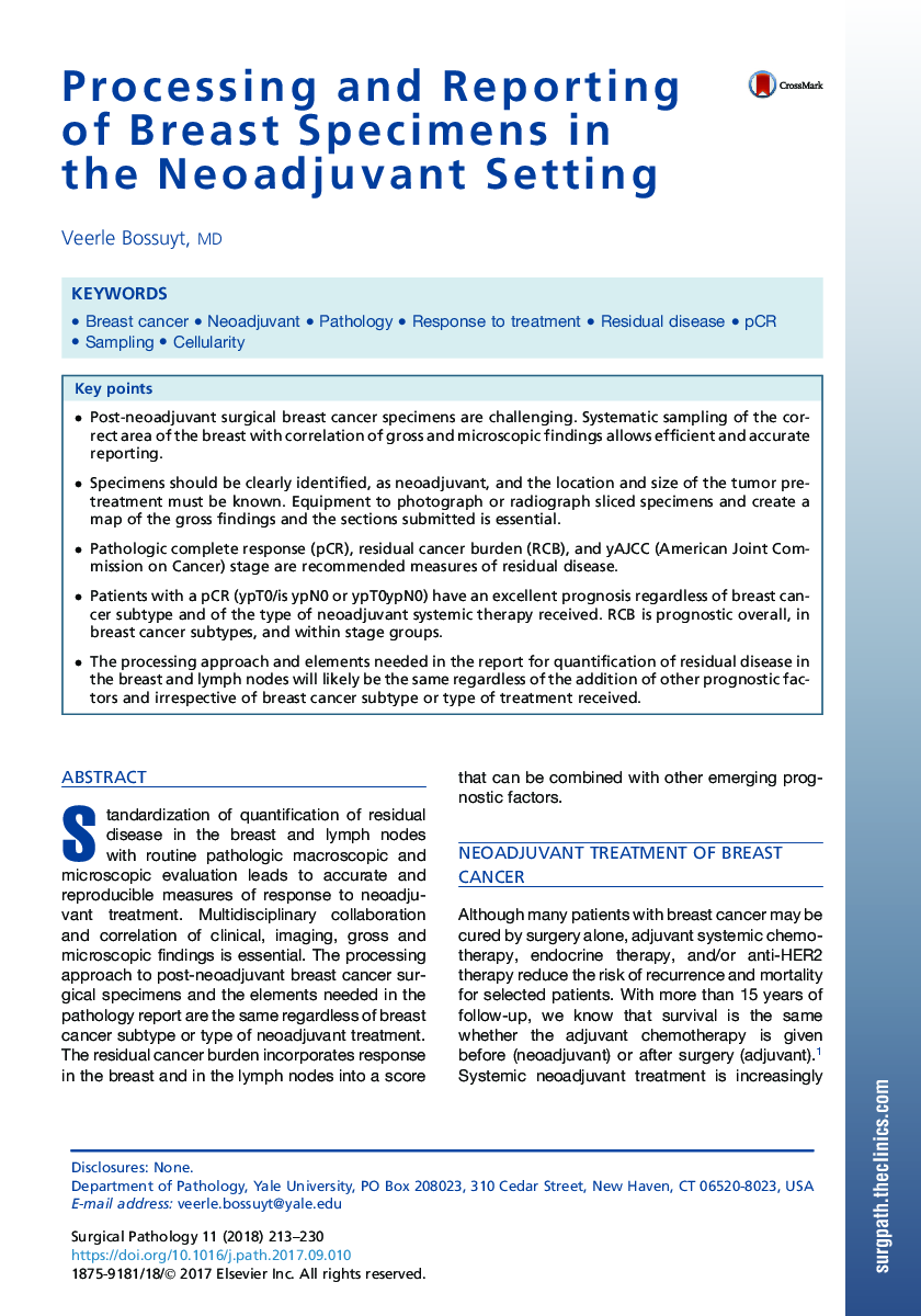 Processing and Reporting of Breast Specimens in the Neoadjuvant Setting