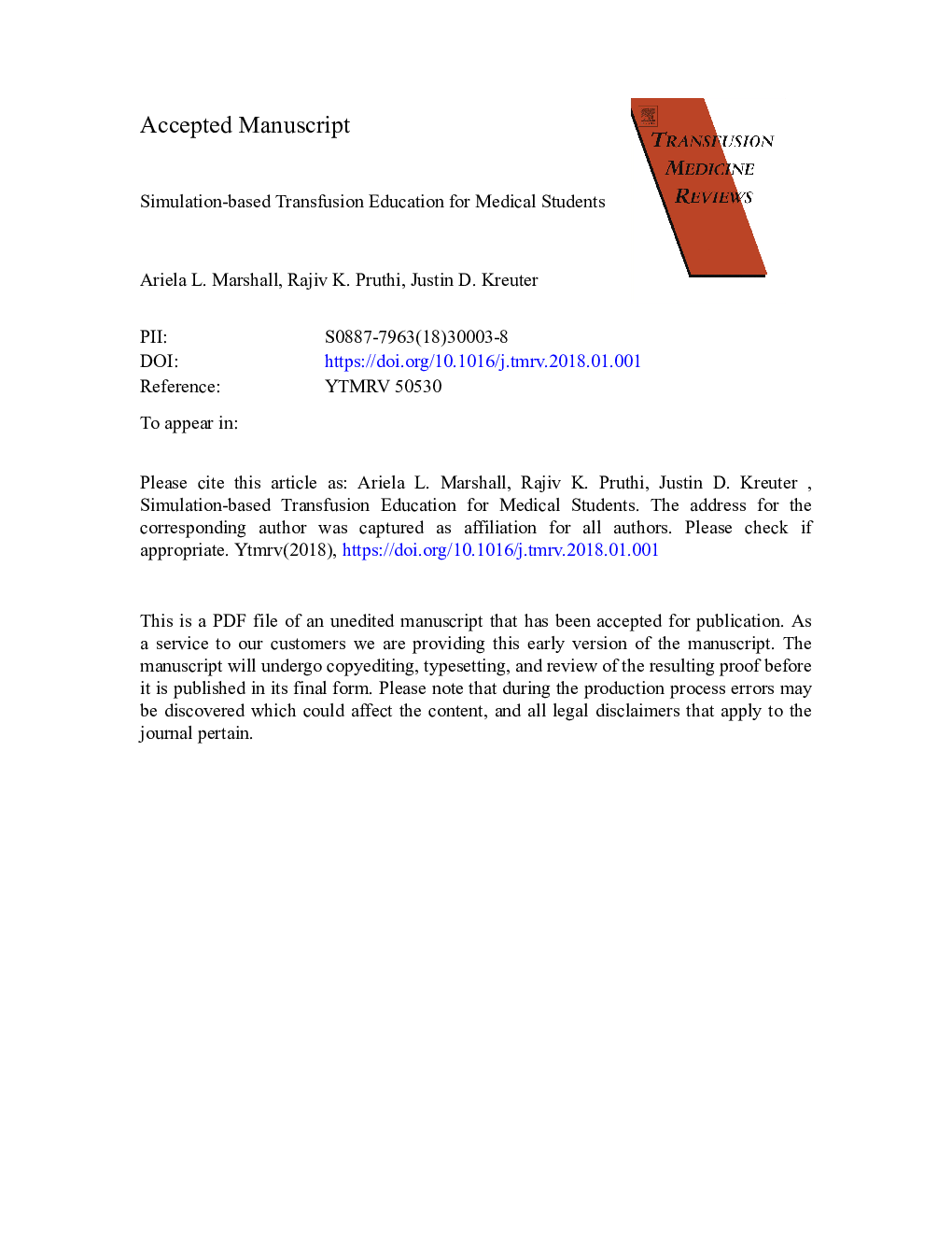 Simulation-based Transfusion Education for Medical Students