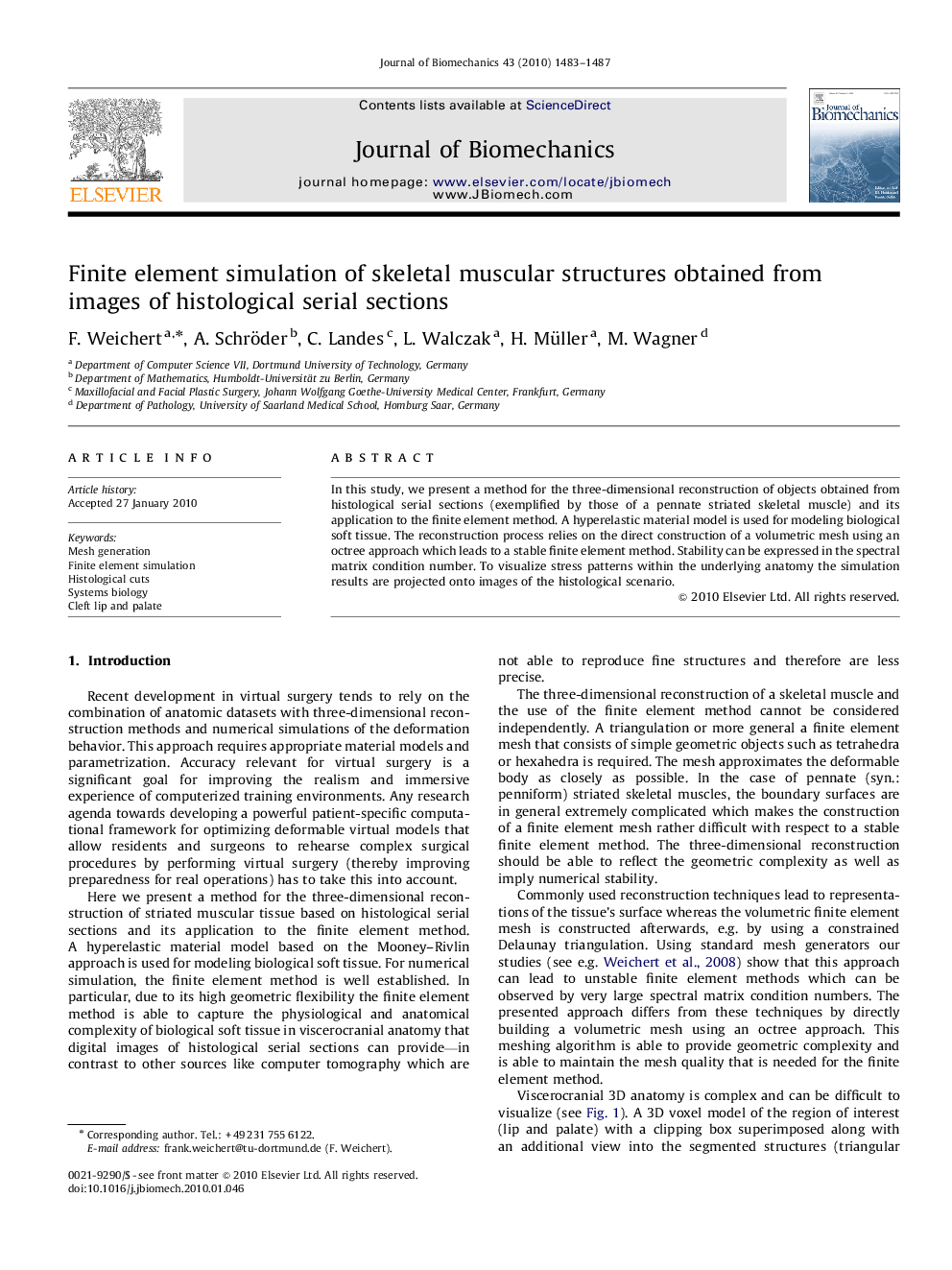 Finite element simulation of skeletal muscular structures obtained from images of histological serial sections