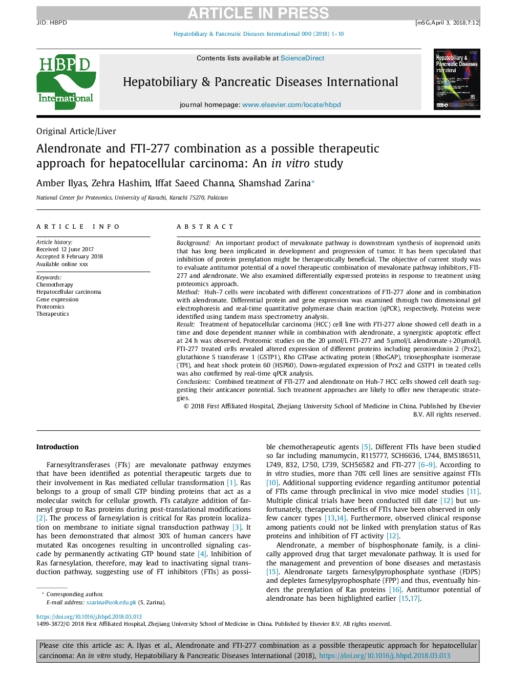 Alendronate and FTI-277 combination as a possible therapeutic approach for hepatocellular carcinoma: An in vitro study