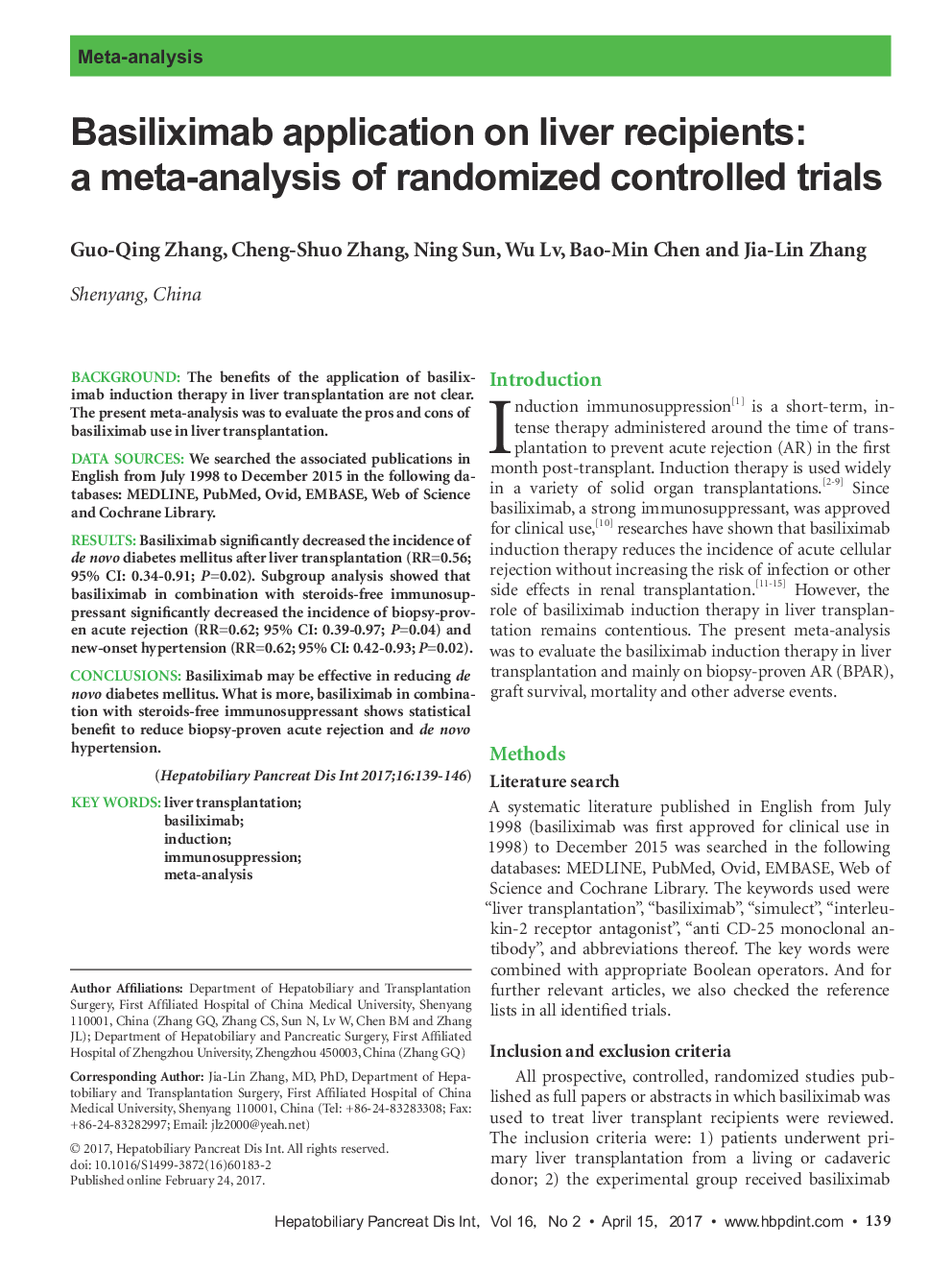 Basiliximab application on liver recipients: a meta-analysis of randomized controlled trials