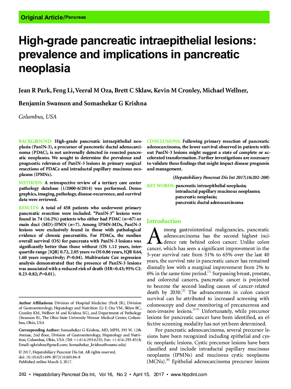 High-grade pancreatic intraepithelial lesions: prevalence and implications in pancreatic neoplasia