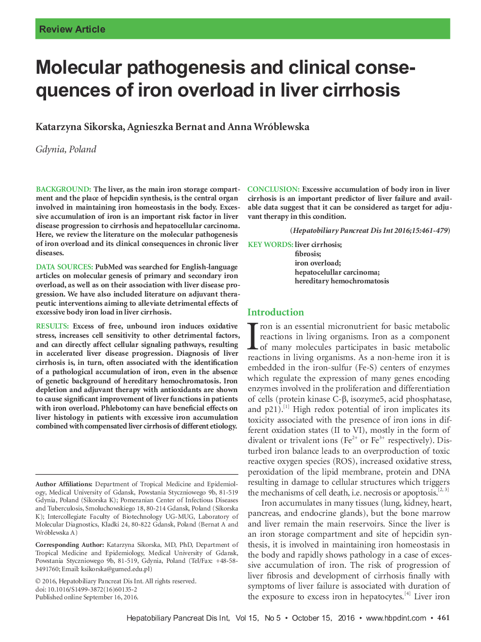 Molecular pathogenesis and clinical consequences of iron overload in liver cirrhosis