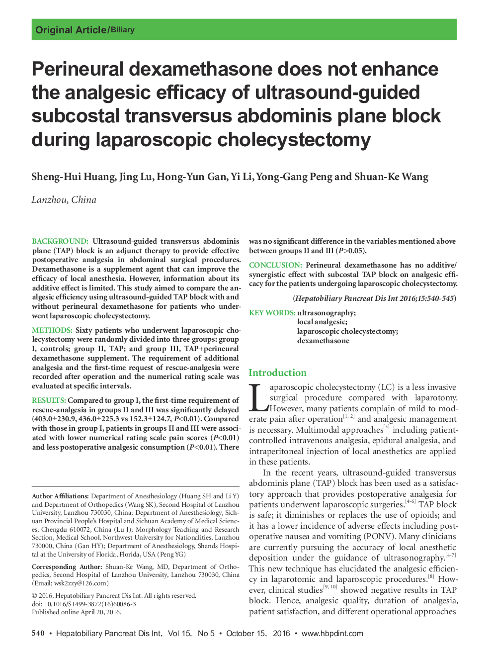 Perineural dexamethasone does not enhance the analgesic efficacy of ultrasound-guided subcostal transversus abdominis plane block during laparoscopic cholecystectomy