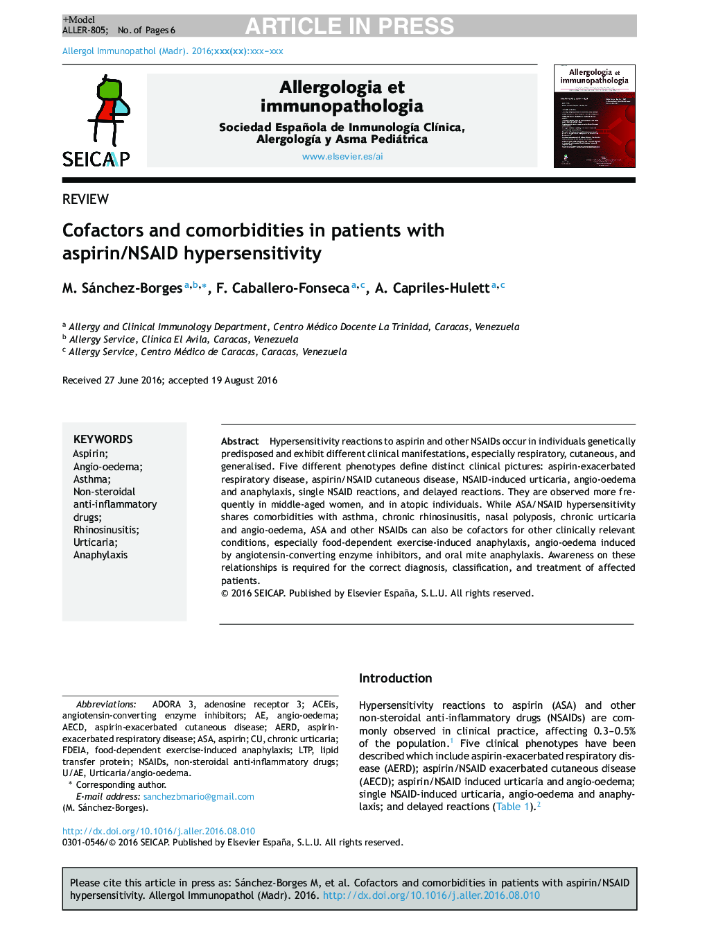 Cofactors and comorbidities in patients with aspirin/NSAID hypersensitivity