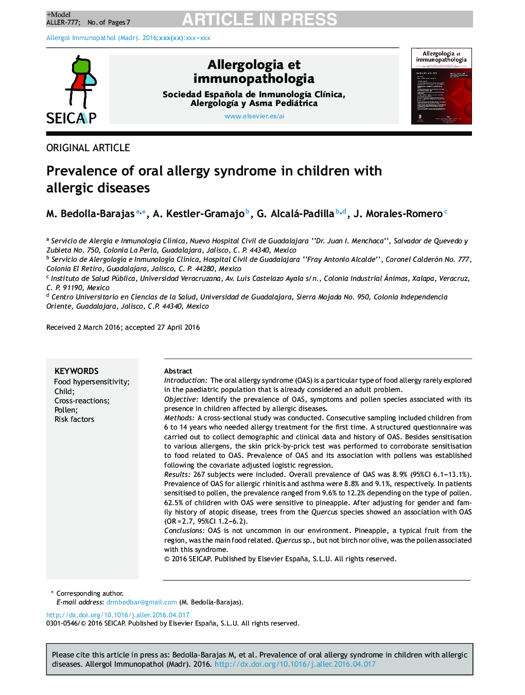 شیوع سندرم آلرژی دهان در کودکان مبتلا به بیماریهای آلرژیک 