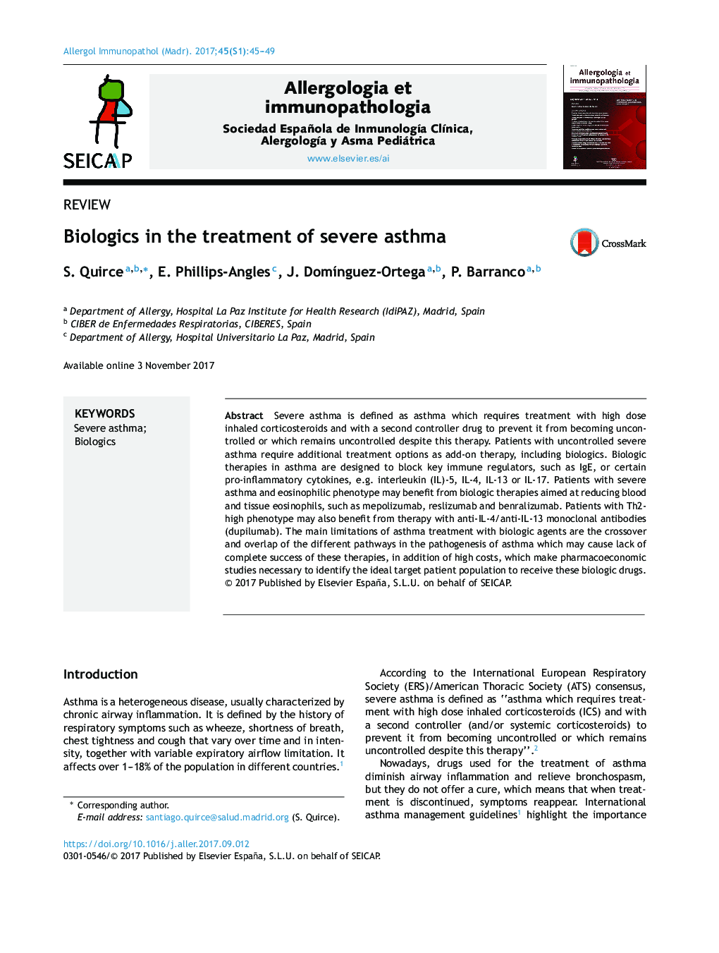 Biologics in the treatment of severe asthma