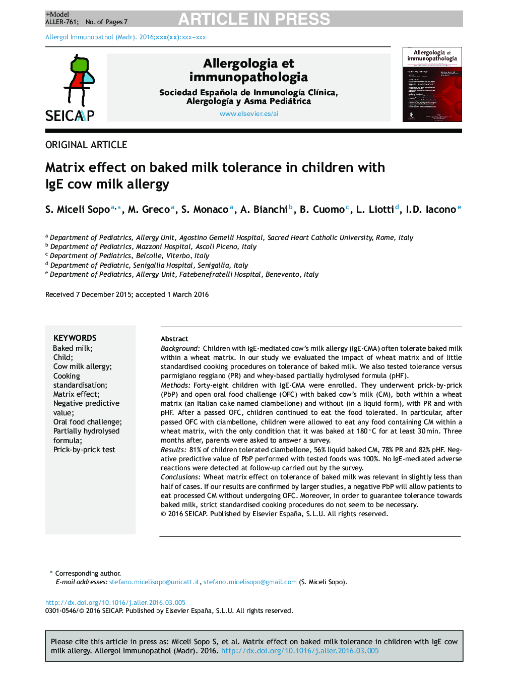 Matrix effect on baked milk tolerance in children with IgE cow milk allergy