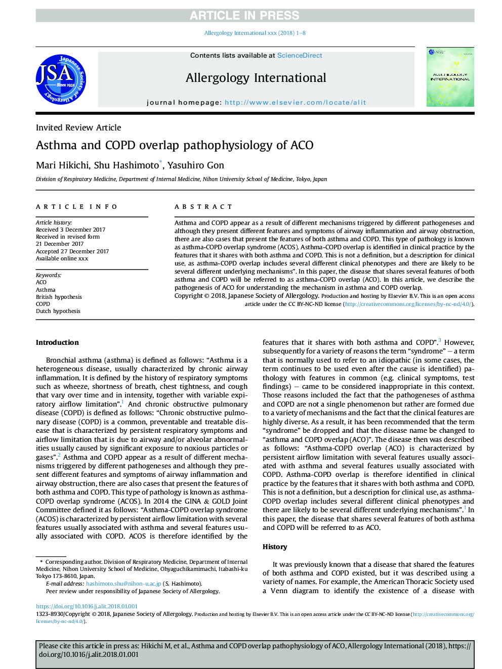 Asthma and COPD overlap pathophysiology of ACO