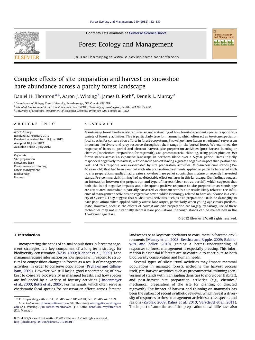 Complex effects of site preparation and harvest on snowshoe hare abundance across a patchy forest landscape