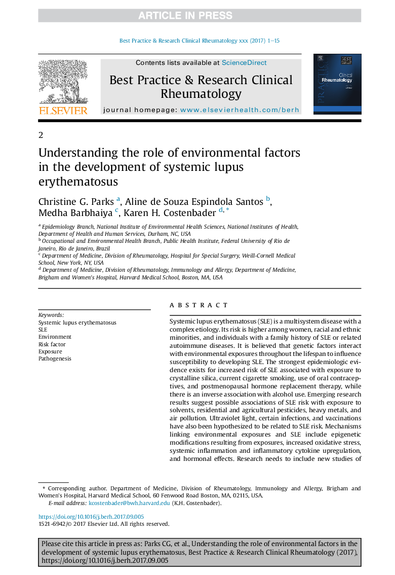 Understanding the role of environmental factors in the development of systemic lupus erythematosus