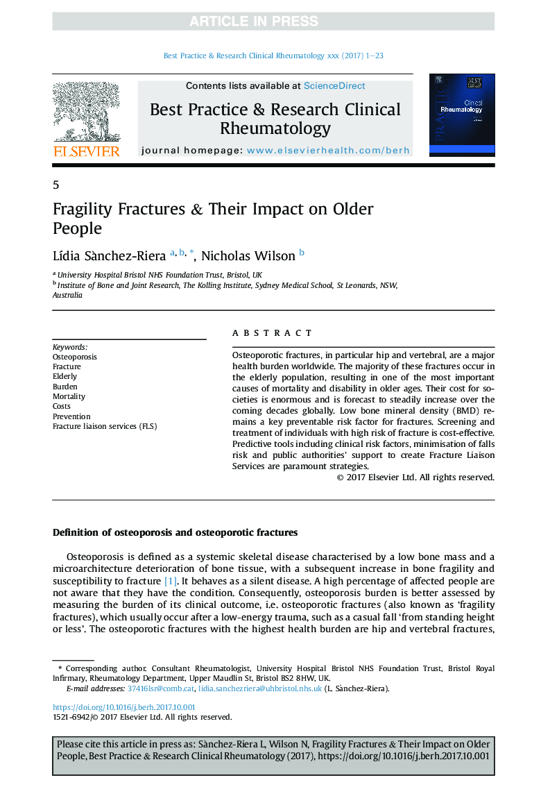 Fragility Fractures & Their Impact on Older People