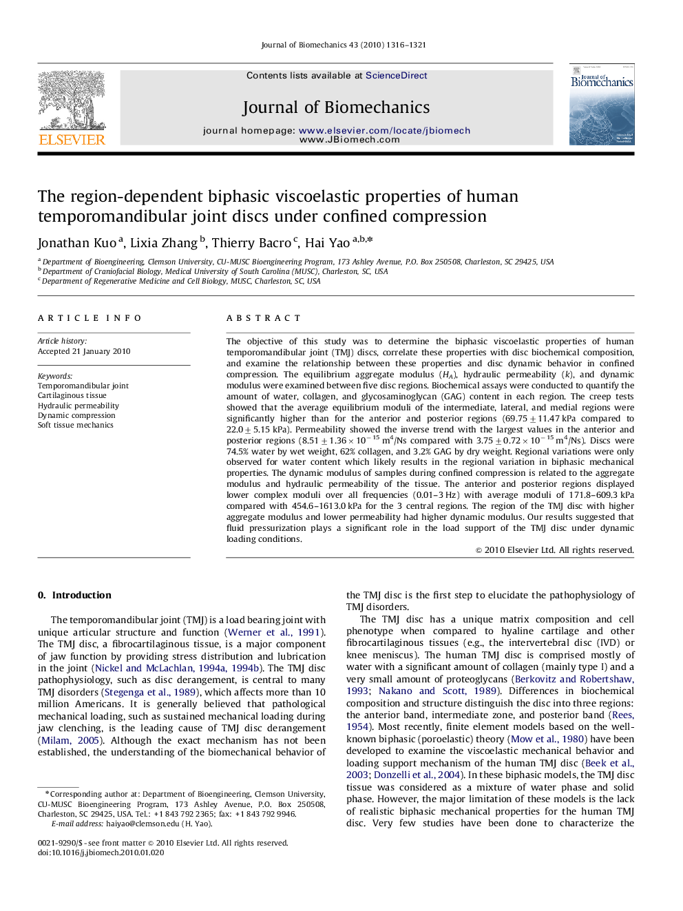 The region-dependent biphasic viscoelastic properties of human temporomandibular joint discs under confined compression