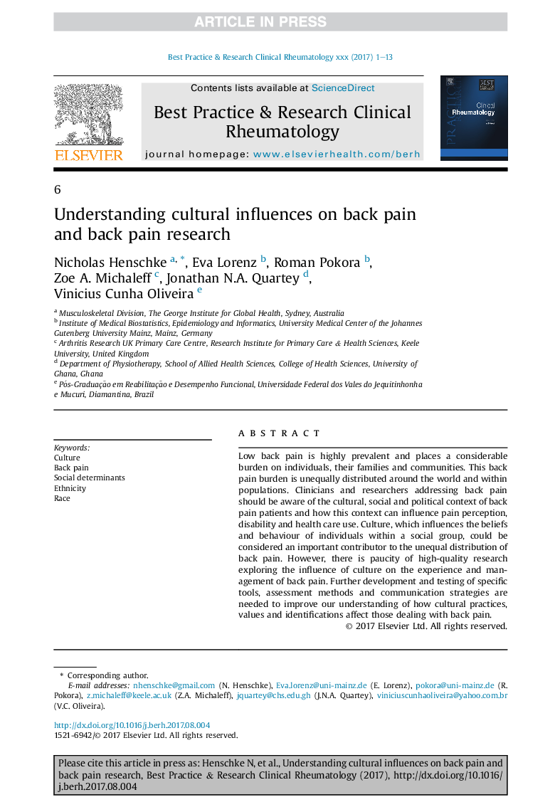 Understanding cultural influences on back pain and back pain research