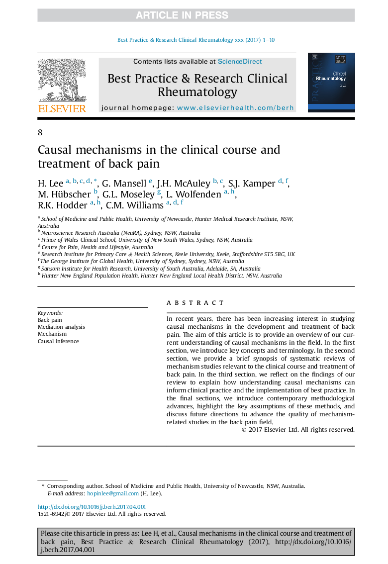 Causal mechanisms in the clinical course and treatment of back pain