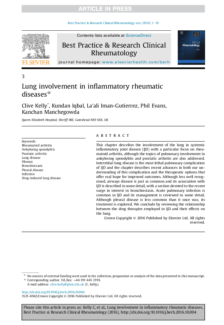 Lung involvement in inflammatory rheumatic diseases