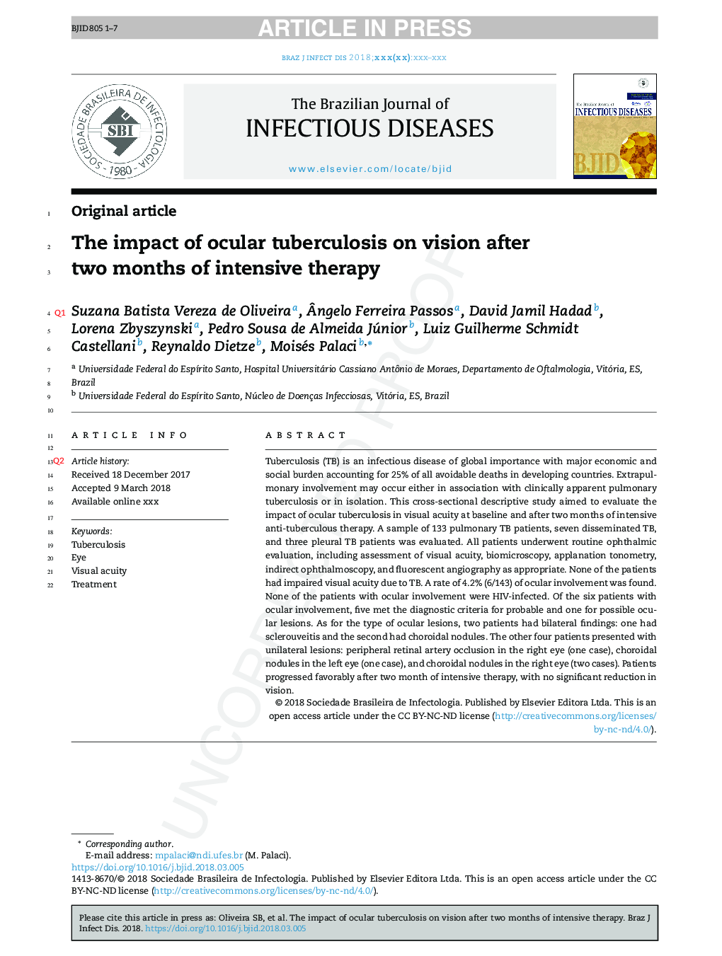 The impact of ocular tuberculosis on vision after two months of intensive therapy