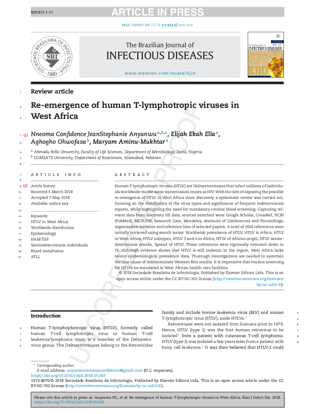 Re-emergence of human T-lymphotropic viruses in West Africa