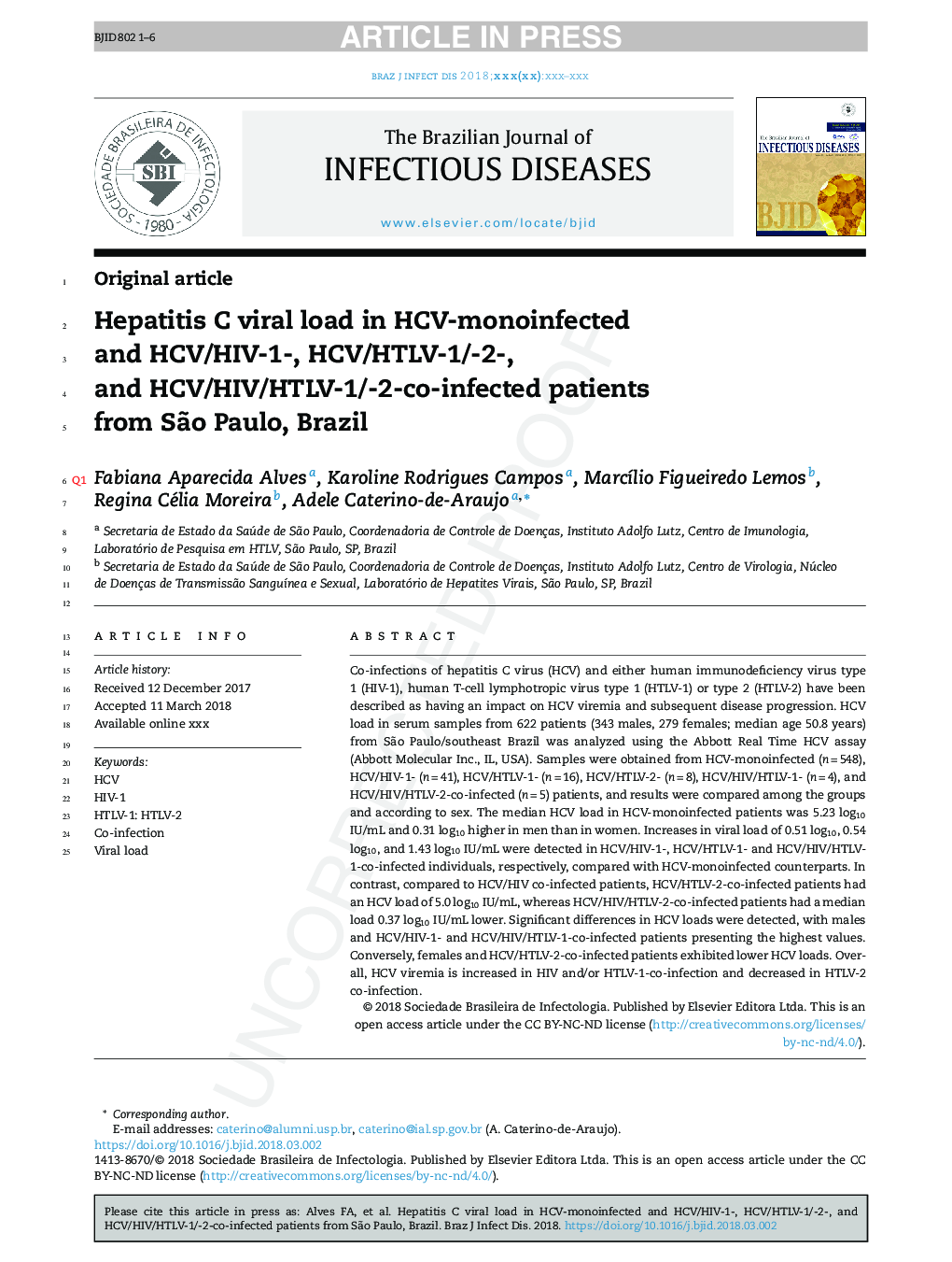 Hepatitis C viral load in HCV-monoinfected and HCV/HIV-1-, HCV/HTLV-1/-2-, and HCV/HIV/HTLV-1/-2-co-infected patients from SÃ£o Paulo, Brazil