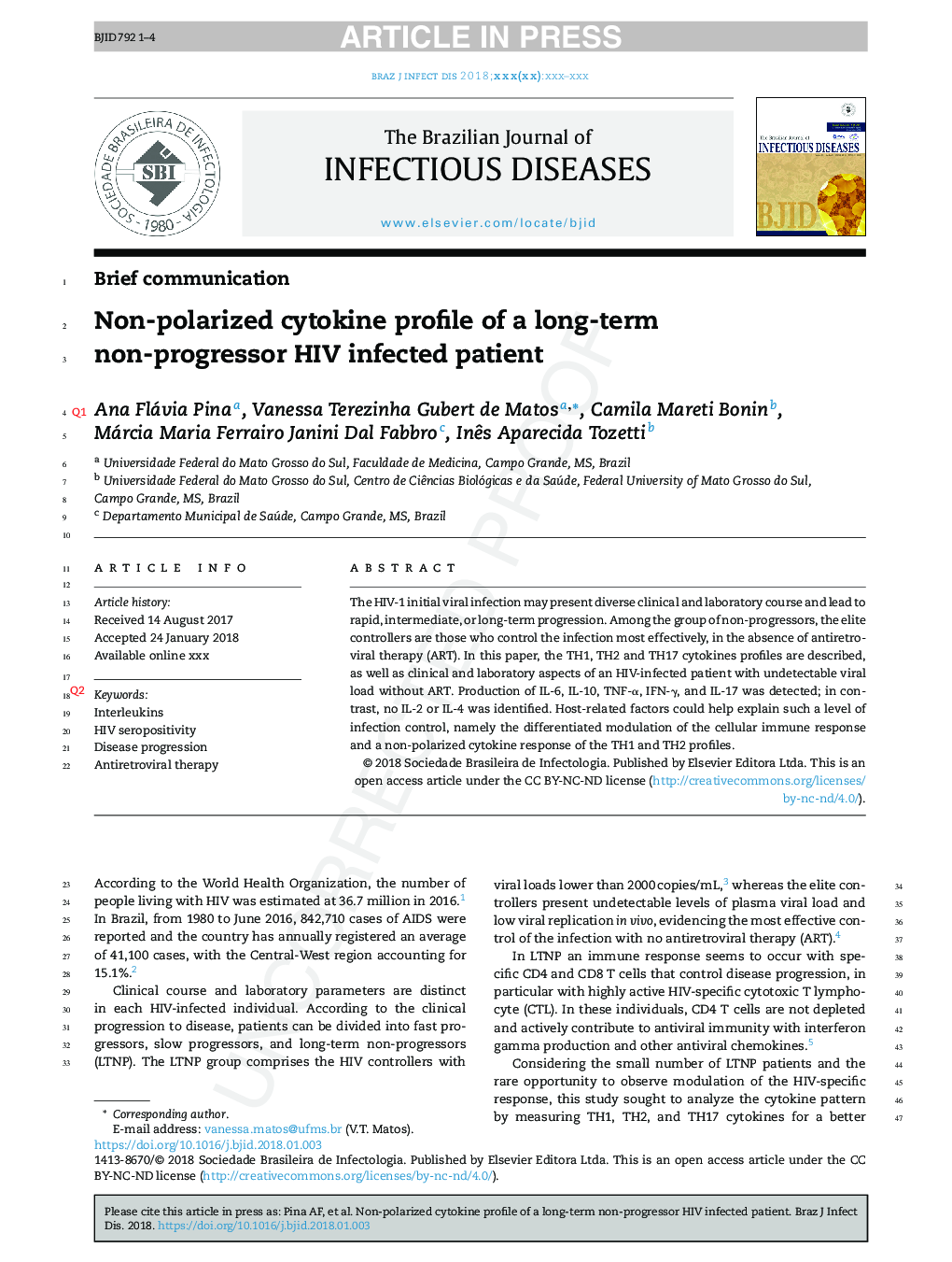 Non-polarized cytokine profile of a long-term non-progressor HIV infected patient