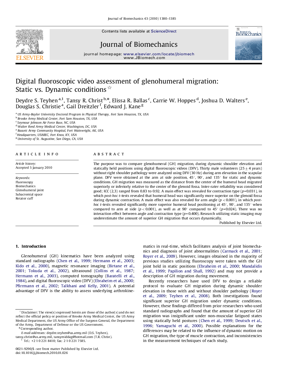 Digital fluoroscopic video assessment of glenohumeral migration: Static vs. Dynamic conditions 