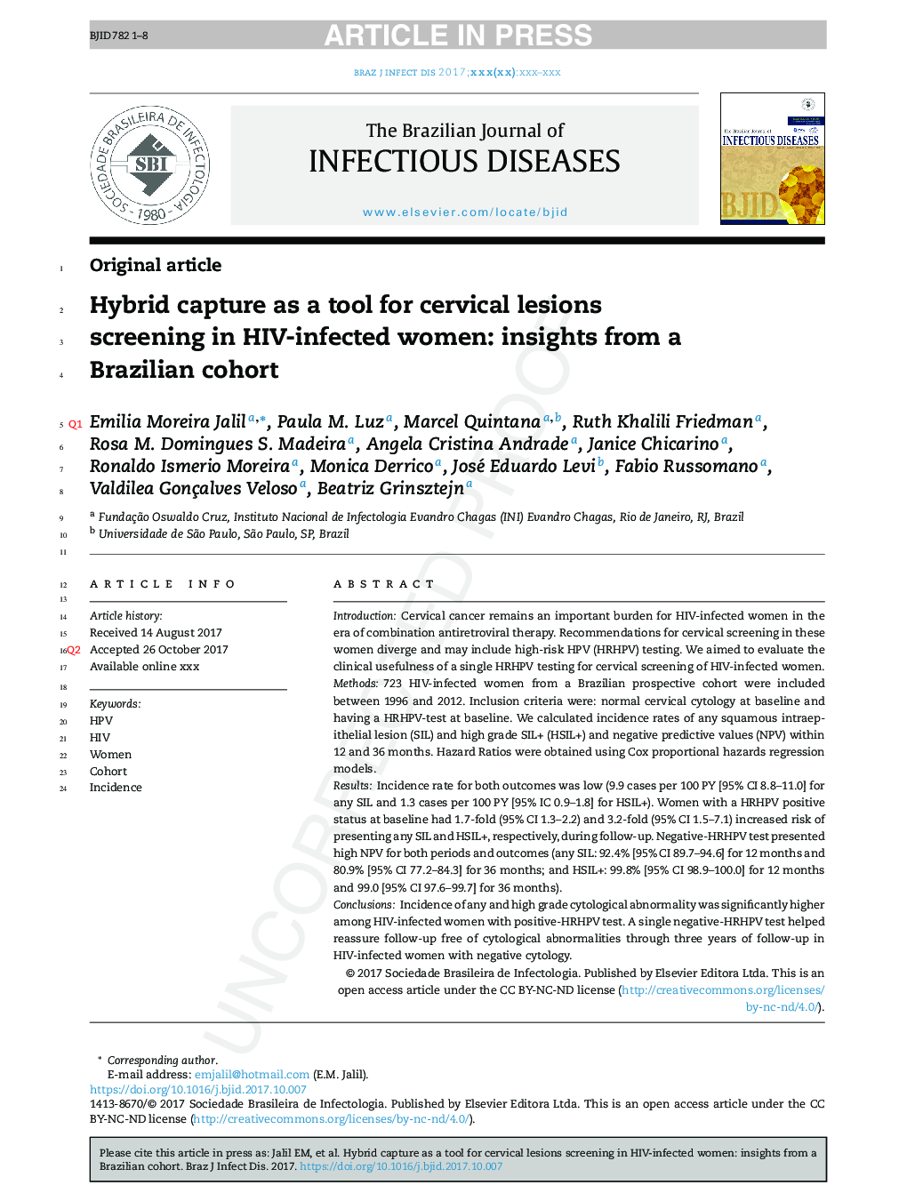 Hybrid capture as a tool for cervical lesions screening in HIV-infected women: insights from a Brazilian cohort