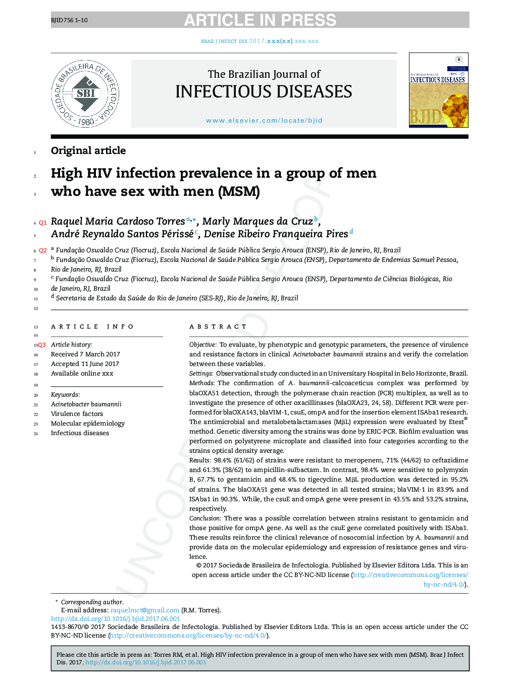 High HIV infection prevalence in a group of men who have sex with men