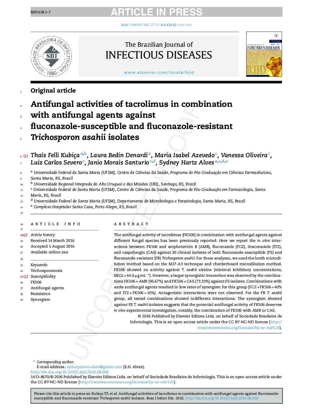 Antifungal activities of tacrolimus in combination with antifungal agents against fluconazole-susceptible and fluconazole-resistant Trichosporon asahii isolates