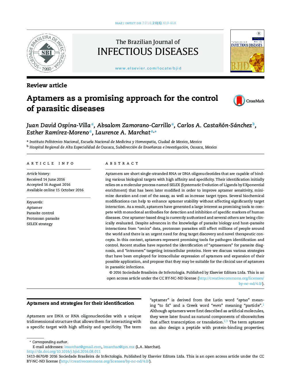 Aptamers as a promising approach for the control of parasitic diseases